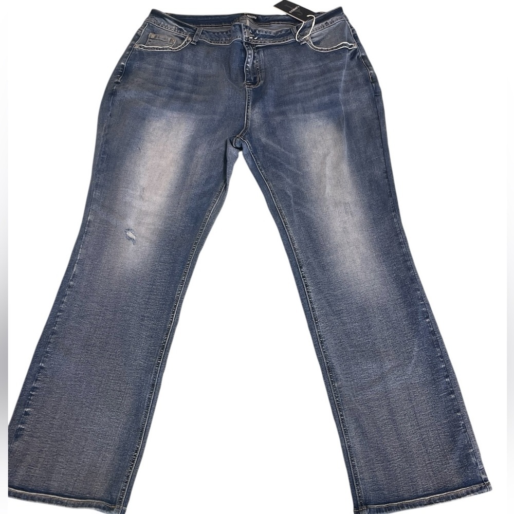 Women’s Flamingals Blue Distressed Wide leg jeans 4xl